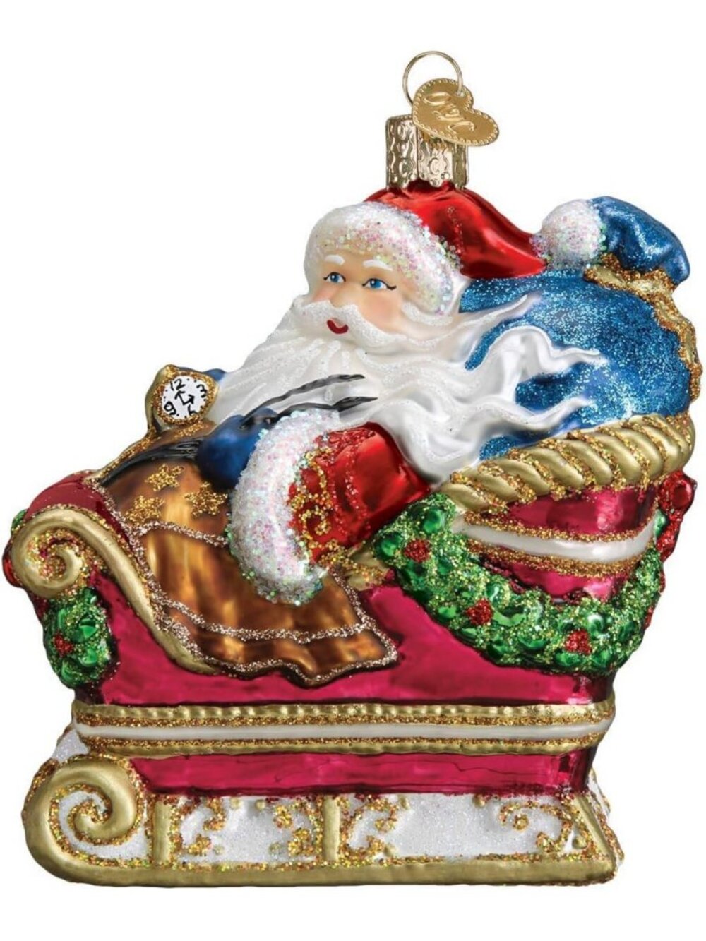 Handcrafted Glass Blown Santa in Sleigh Ornament | Vintage Christmas Tree Decor